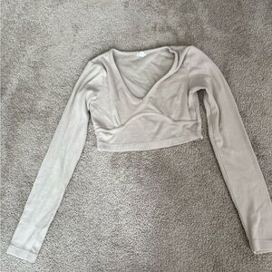 Garage Beige/ Tan Long Sleeve Crop Top